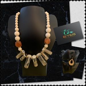 Cream  & Pink Wooden & Acrylic Necklace Set